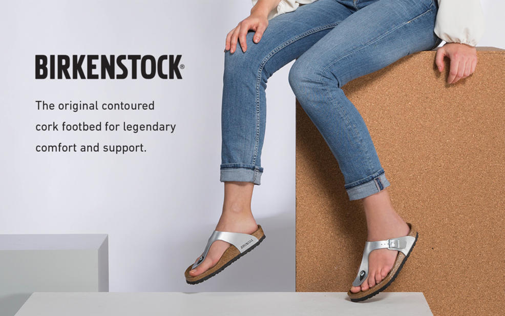 Birkenstock.The original contoured cork foot bed for legendary comfort and support.