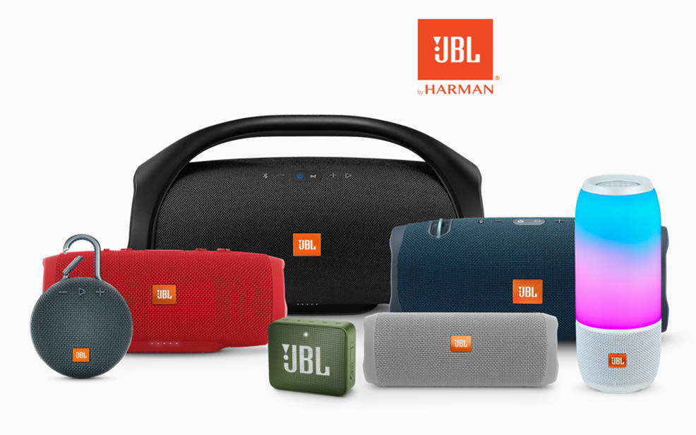 JBL by Harman. A variety of portable speakers.