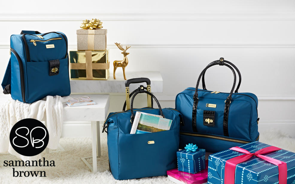 Samantha Brown logo and luggage
