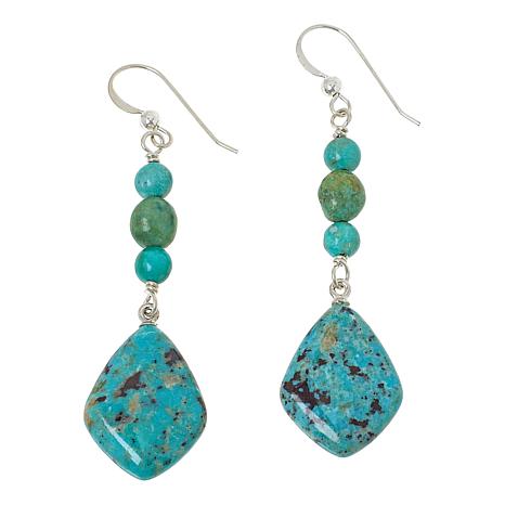 Jay King Sterling Silver Ginkgo Spruce Turquoise Drop Earrings