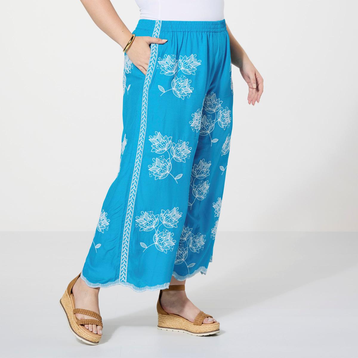 Antthony Embroidered Scalloped Edge Pull On Pant Hsn