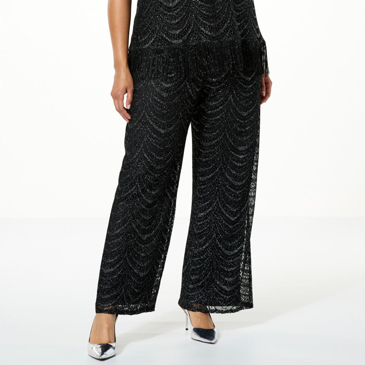 Antthony Scallop Metallic Lace Knit Lined Pull On Pant 21441233 HSN