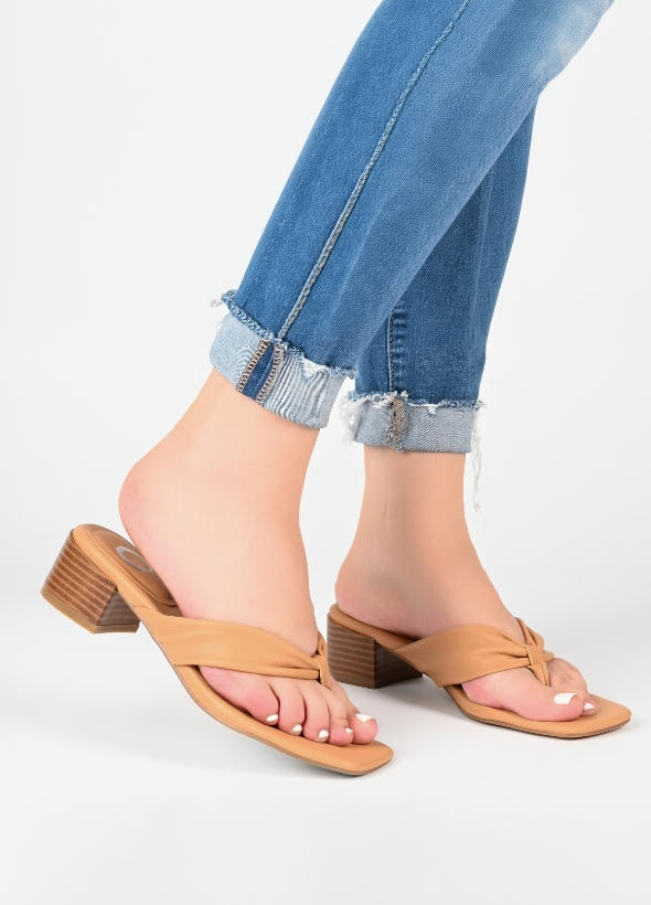 Thong style sandals with block heel