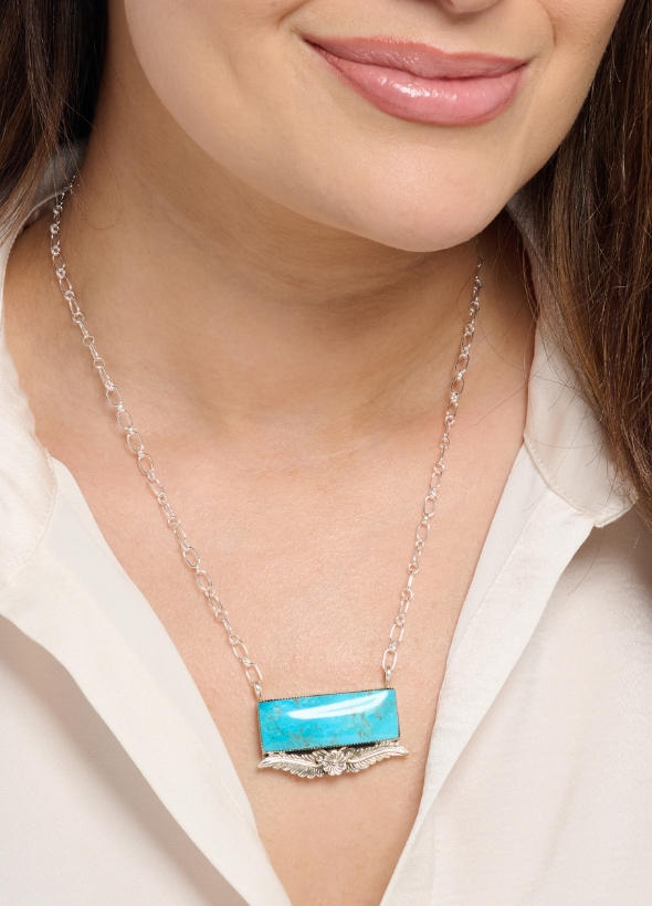 Turquoise Leaf & Flower Bar Necklace