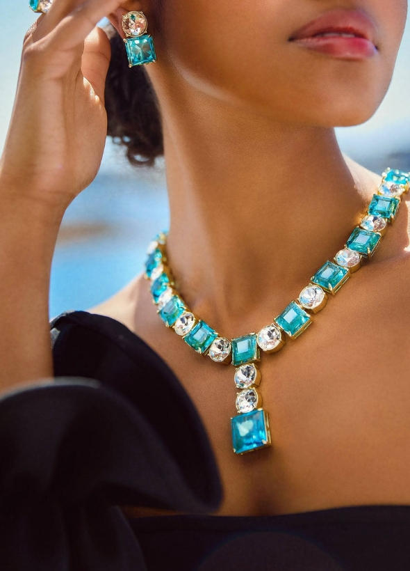Gemstone matching earring and necklace