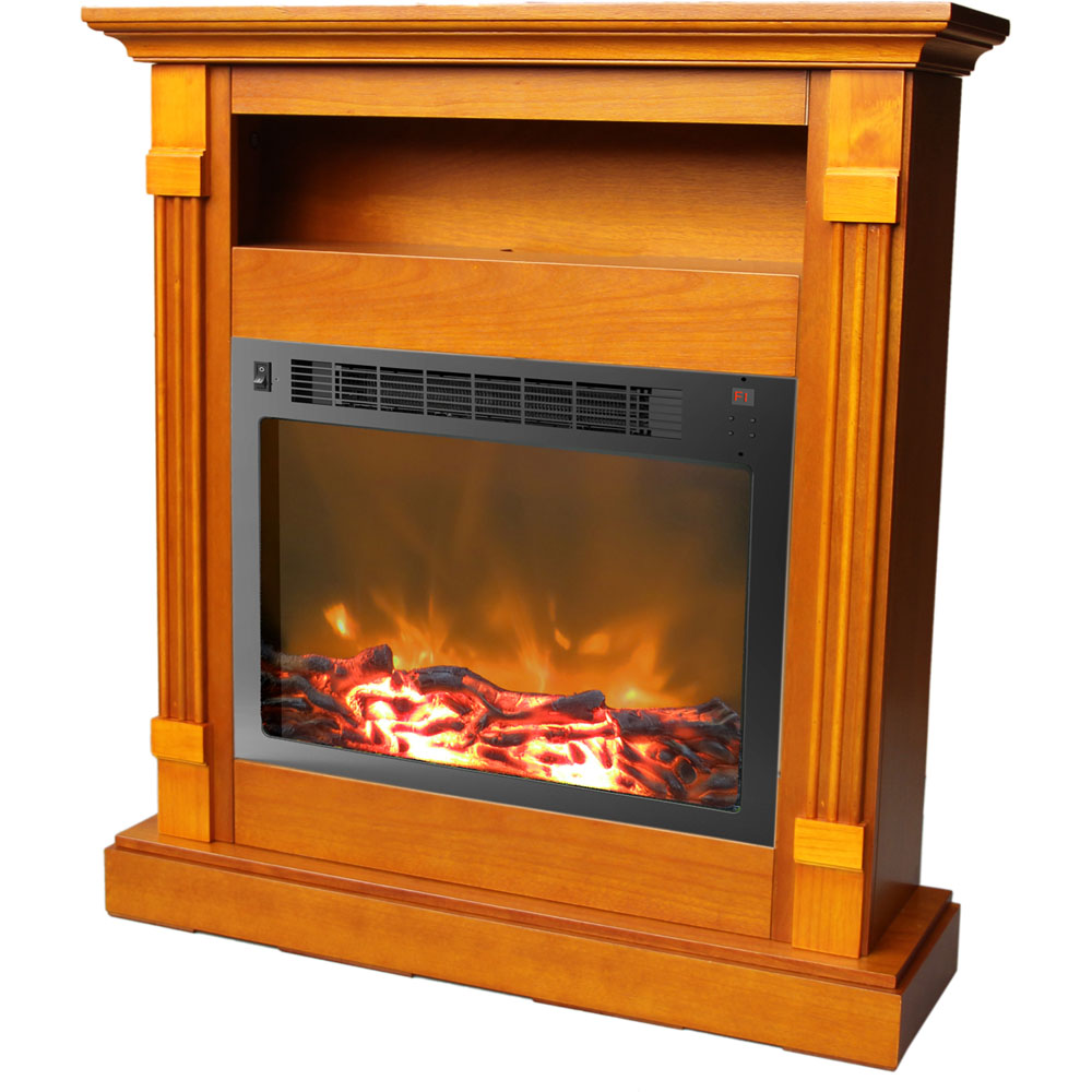 Sienna 34 In. Electric Fireplace w/ 1500W Log Insert and Teak Mantel