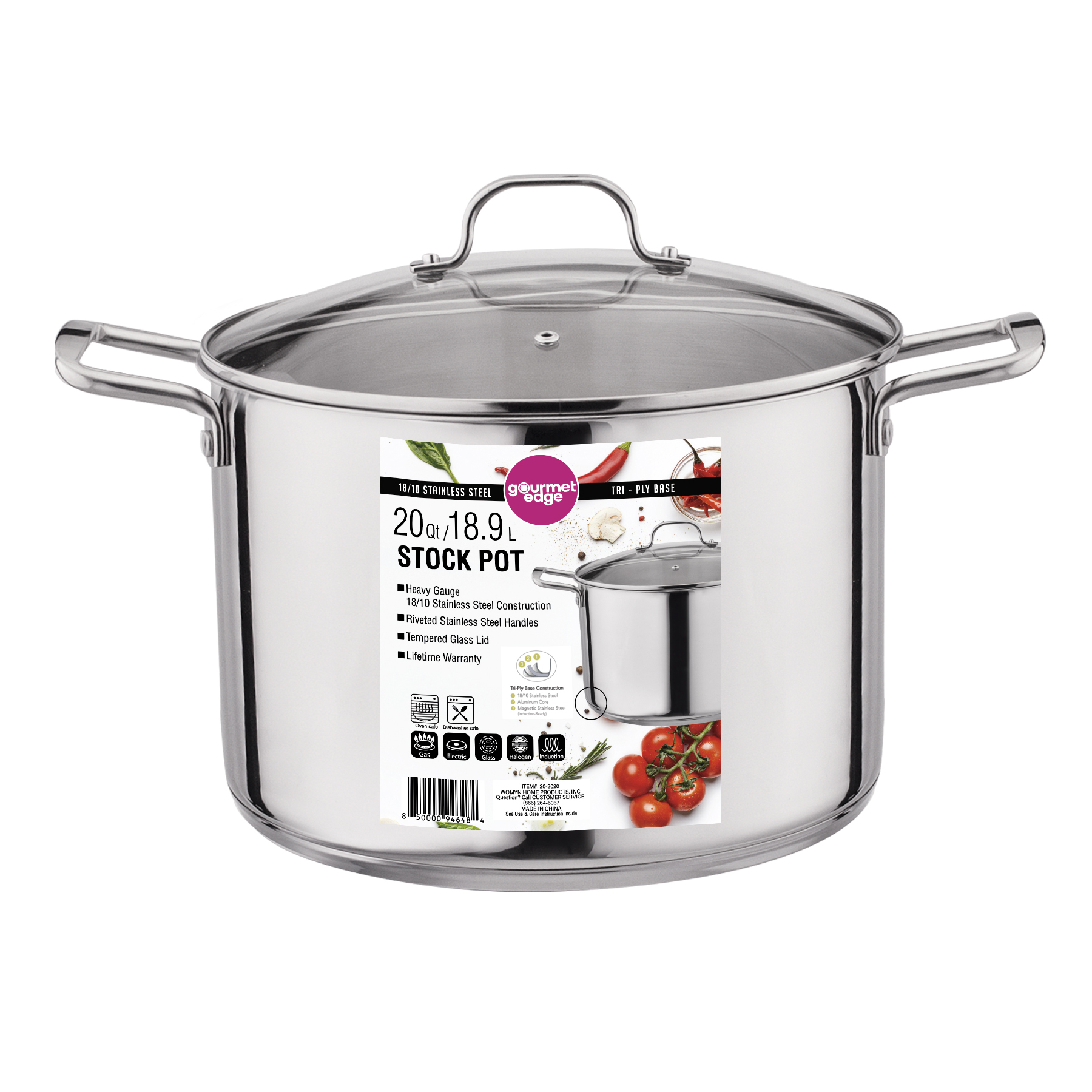 Gourmet Edge 20quart 18/10 Stainless Steel Stock Pot with Cover