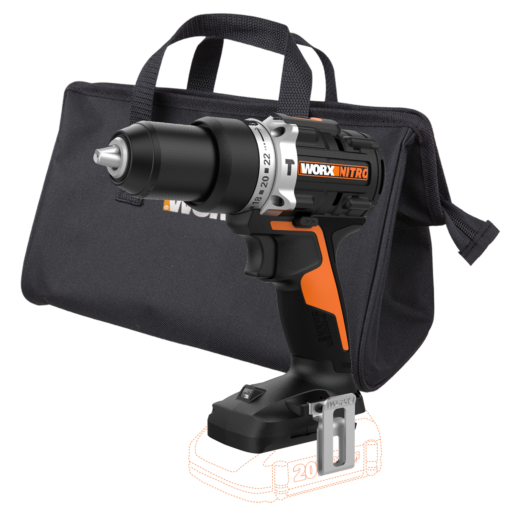 Worx Power Share Nitro 20V Brushless Cordless Hammer Drill, Tool Only