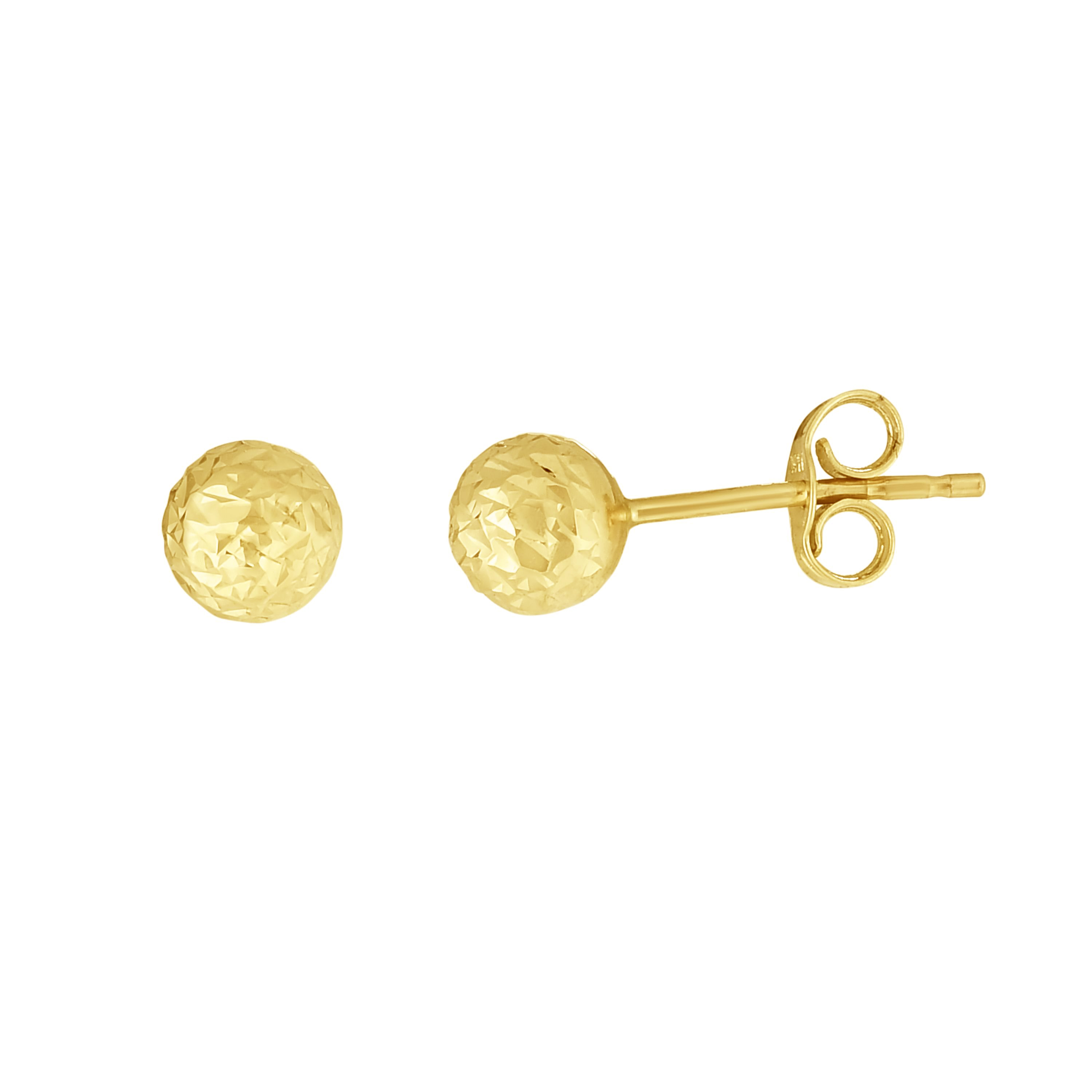 14K Yellow Gold DiamondCut and Textured Round Ball Stud Earrings