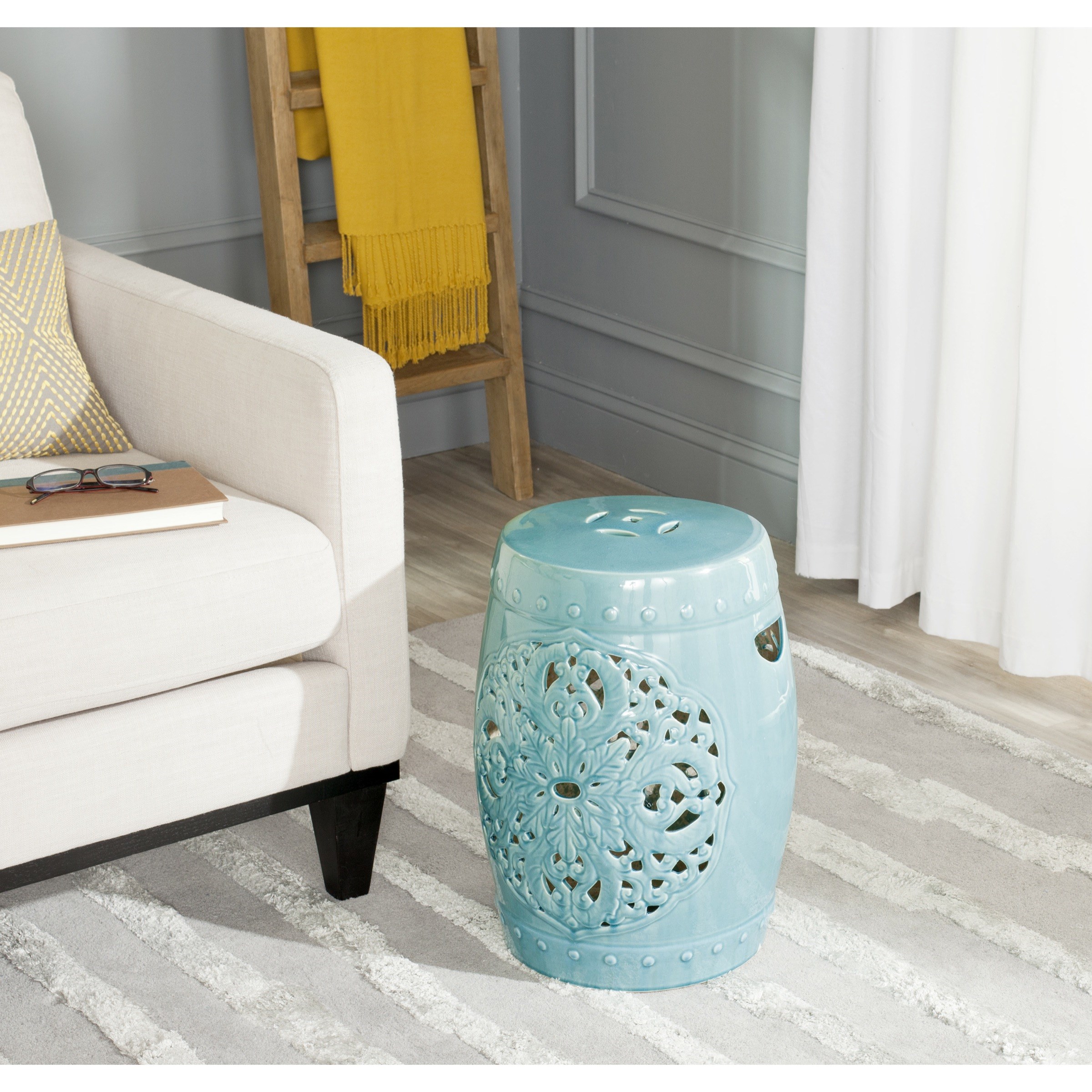 Safavieh Flora Ceramic Garden Stool Blue 7683193 HSN