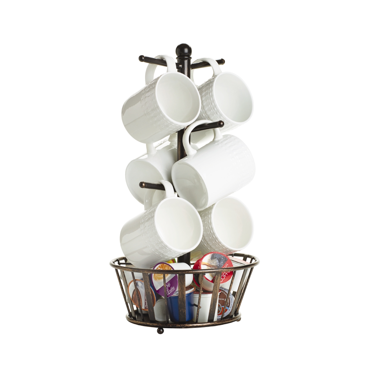 Mikasa Gourmet Basics Band And Stripe 6 Mug Tree With Bottom Basket