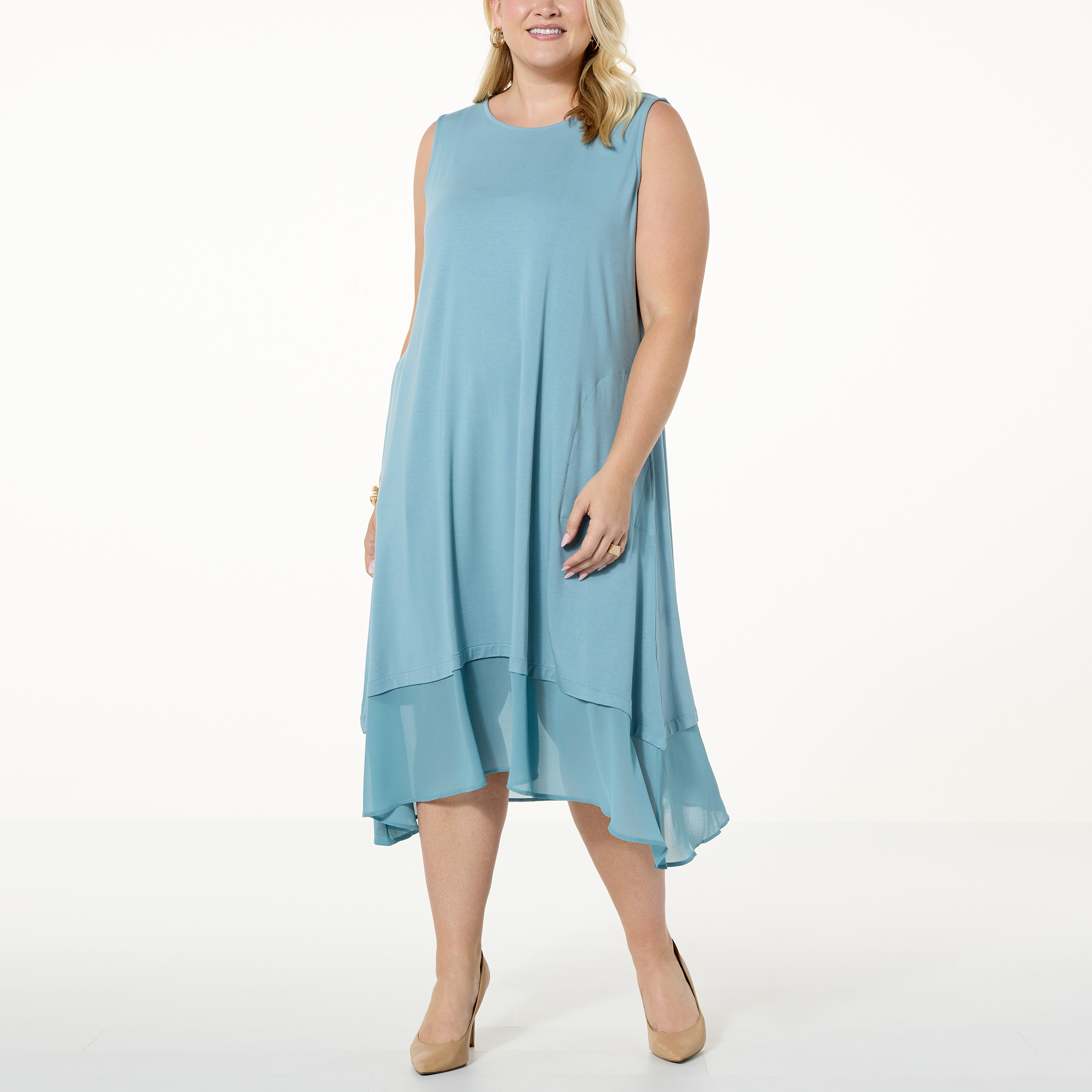 Wynnelayers Mixed Media Sleeveless Dress With Chiffon Hem 20747583 Hsn