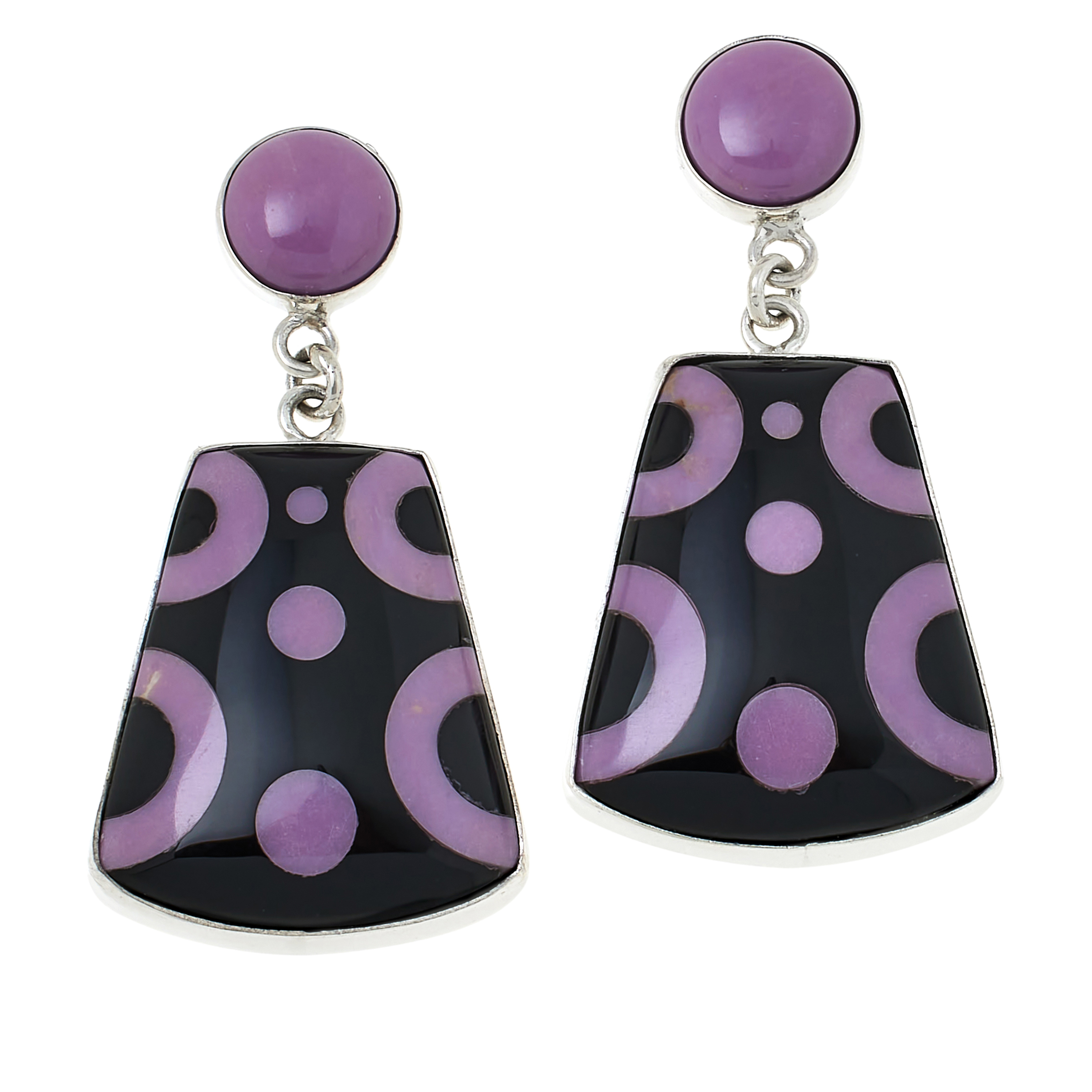 Jay King Sterling Silver Black And Purple Multigem Inlay Drop Earrings