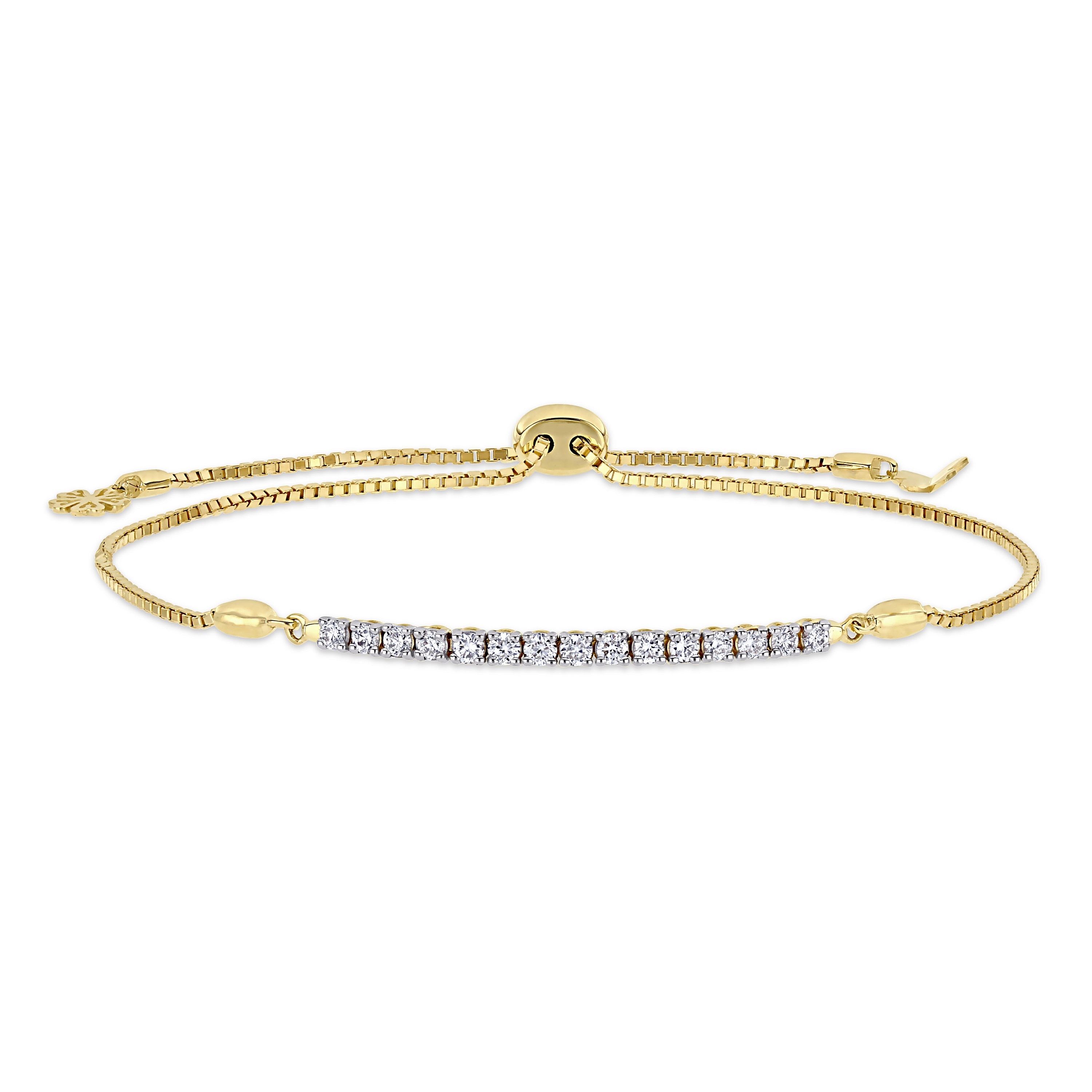 14K Gold .34ctw Diamond Pavé Bar BoloStyle Adjustable Bracelet