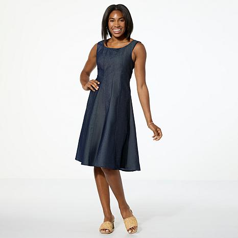 Nina Leonard Sleeveless A-line Denim Twill Dress - 23457640