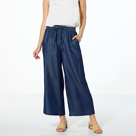 G by Giuliana Woven Tencel Cropped Wide-Leg Pull-On Pant