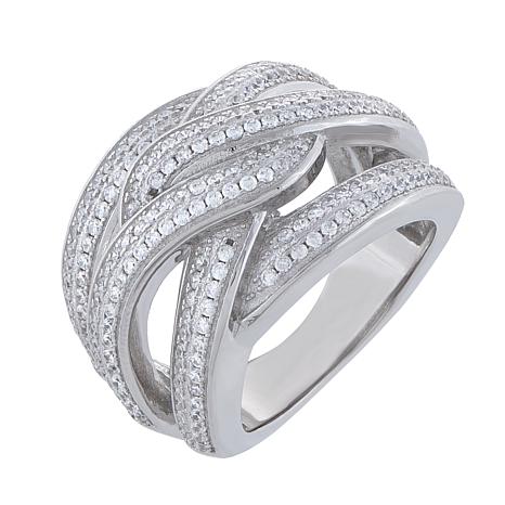 Absolute™ Sterling Silver Cubic Zirconia Braided Openwork Band Ring ...