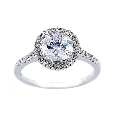 Absolute™ Sterling Silver Cubic Zirconia Round Pavé Halo Ring