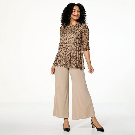 Antthony 2-piece Mesh Flounce Sleeve Top and Pull-On Pant Set