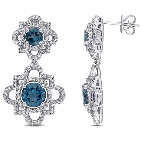 New Bellini 14k White Gold London Blue Topaz And Diamond Drop Earrings New Bellini 14k White Gold London Blue Topaz And Diamond Drop Earrings