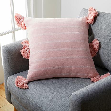 Life Styles Blush Tufted Pom Poms 18 Square Throw Pillow - #844R4