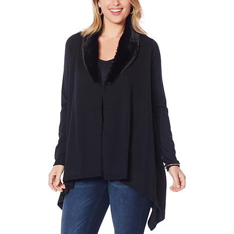 Colleen Lopez Draped Cardigan with Faux Fur Collar - 20174482