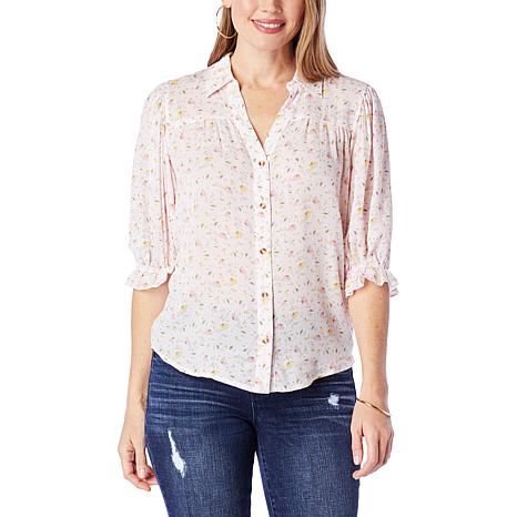 Democracy 3/4-Sleeve Printed Button-Down Top - 20239808 | HSN