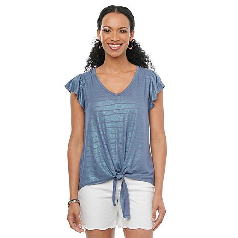 democracy printed ruffle top