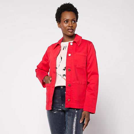 $79.95, Was $99.95, 20% Off! DG2 by Diane Gilman Lux Touch Denim Patch Pocket Utility Jacket dealfomo