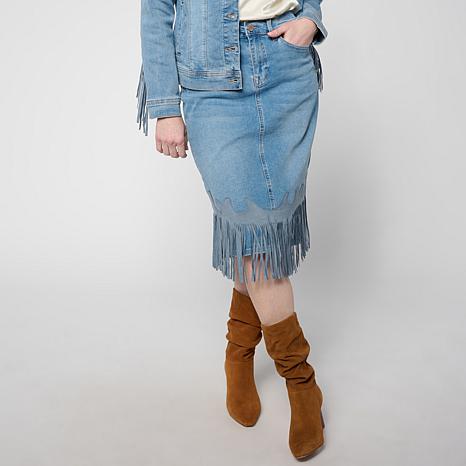 DG2 by Diane Gilman New Classic Stretch Western Fringe-Hem Midi
