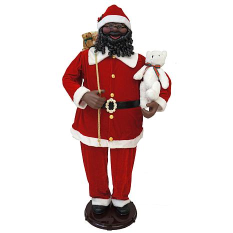 Fraser Hill Farm 58-In. African American Santa W/ Sack and Teddy Bear ...