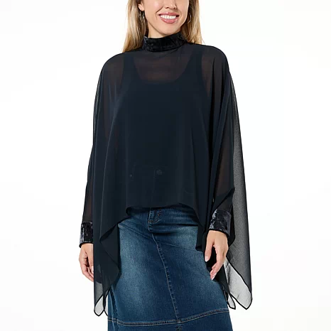 G by Giuliana Black Label Chiffon Poncho with Velour Trim - 21595416 | HSN