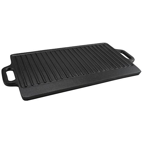 Choice 16 1/2 x 9 1/2 Pre-Seasoned Reversible Cast Iron Griddle and Grill