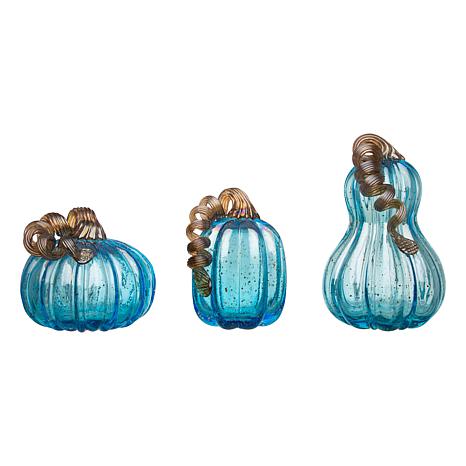 Glitzhome Set of 3 Blue Glass Pumpkin - 20648884 | HSN