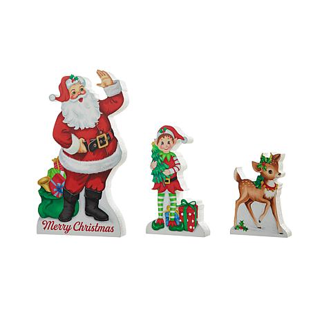 Glitzhome Wooden Christmas Santa and ELF and Reindeer Table Decor ...