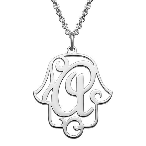 Gold Over Sterling Filigree Initial Hamsa Hand Necklace - 9212876