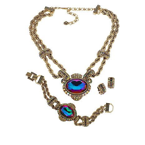 Heidi Daus "Chain of Events" Necklace, Bracelet and Earrings 3pc Set