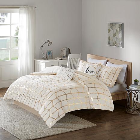 Intelligent Design Raina Ivory Gold Metallic Comforter Set Full Q