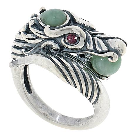 Sterling Silver Jade of Yesteryear green Nephrite Jade & Ruby Dragon ring SZ 7.5 online