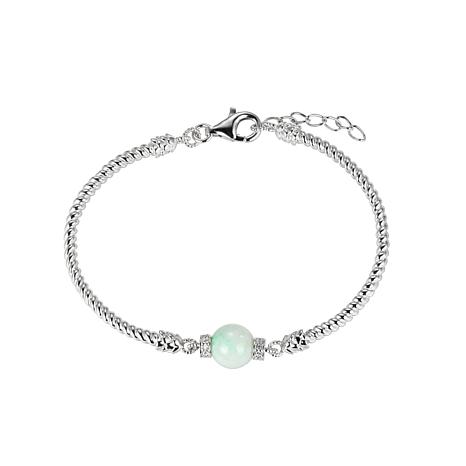 Jade of Yesteryear Sterling Silver Green Jade and CZ Ribbed Bracelet ...