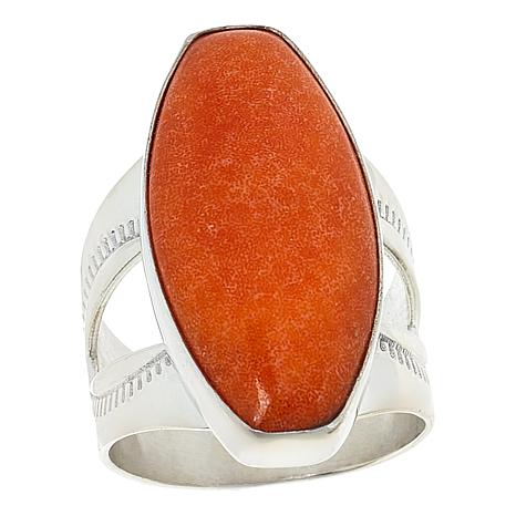 Jay King Sterling Silver Compressed Orange Coral Ring - 22062664 | HSN