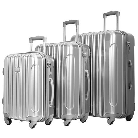 Kensie Metallic 3 Piece Expandable Hardside Spinner Luggage Set Silver