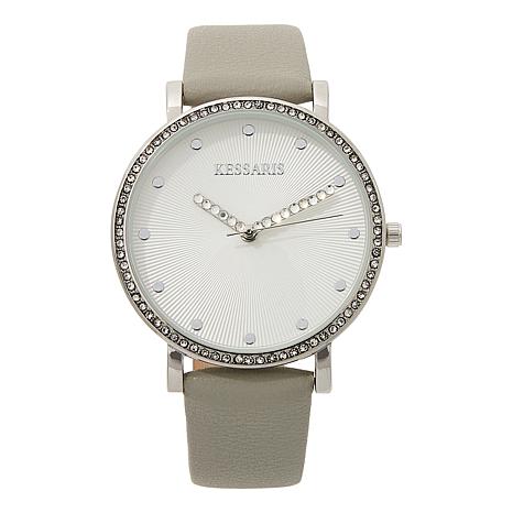 Kessaris Crystal Accented Genuine Leather Strap Watch 20802172 HSN