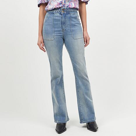 La Joie Vertical Slub Braided Belt Flare Leg Jean | HSN