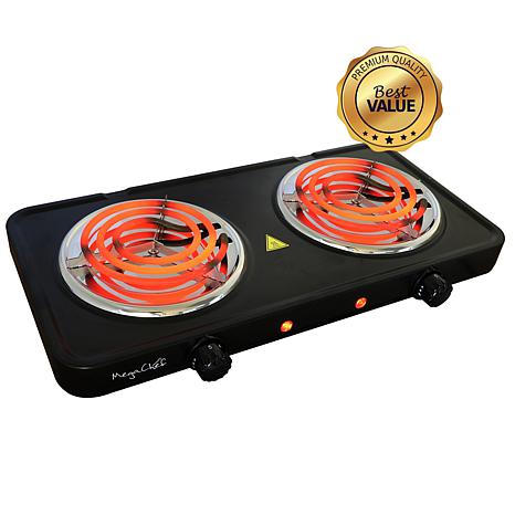 MegaChef Portable Dual Electric Coil Cooktop - Black