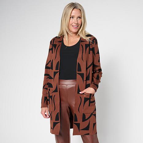 Nina Leonard Sweater Knit Jacquard Long Cardigan | HSN