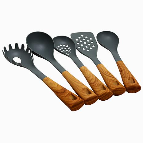 Oster Everwood Kitchen 5-Piece Nylon Tools Set with Wood Inspired H...