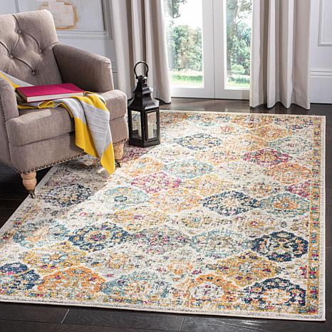 Bohemian colorful rug.  How to decorate or style your entry way. 
