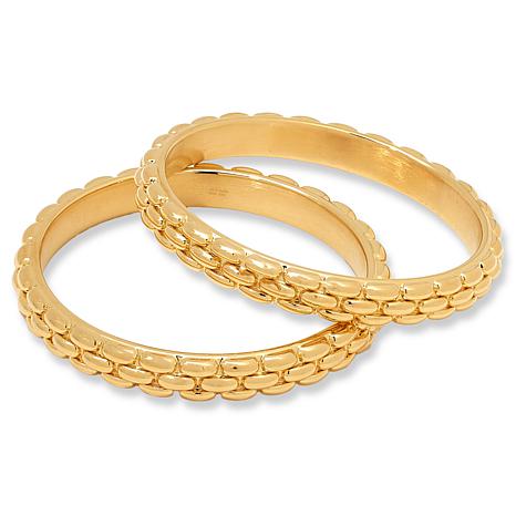 Soave Oro 14K Gold Electroform Panther-Link Bangle Bracelets Set of 2