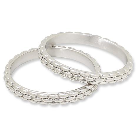 Soave Oro 14K Gold Electroform Panther-Link Bangle Bracelets Set of 2